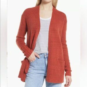 Caslon Rust Spice Collarless Open Front Long Cardigan - Size XL